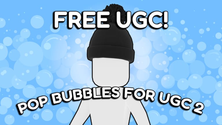 Official Pop Bubbles for UGC 2 thumbnail of a Roblox avatar wearing a black beanie on a blue bubble backdrop
